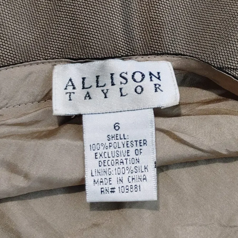 Allison Taylor High Waist Midi Tulle Skirt Embroidered Brown Black Womens Size 6